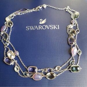 Swarovski Silver Necklace with Purple and Green Gems